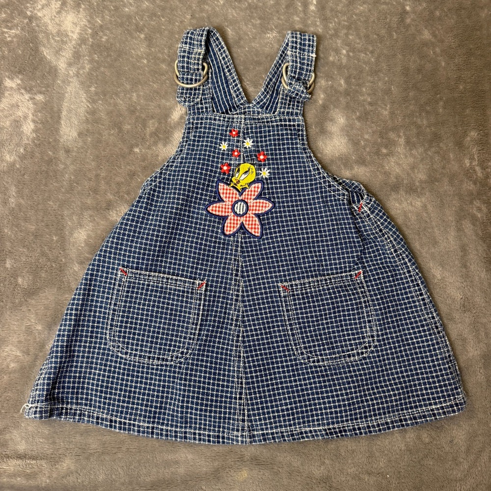 Vintage Warner Bros Studio Store Tweety Bird Denim Jumper Dress 12M 1997